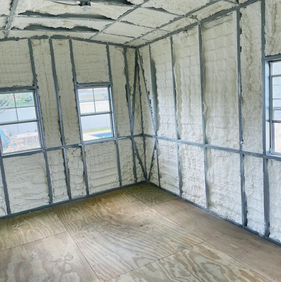 Closed-cell spray foam insulation applied to wall cavities in a residential project in Nolanville